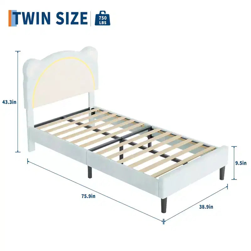 Twin Bed Frame, Upholstered Platform Bed Frame with Adjustable Headboard &Storage Drawer, Wooden Slats Support, No Box Spring Needed