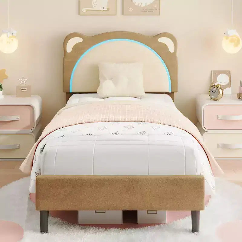 Twin Bed Frame, Upholstered Platform Bed Frame with Adjustable Headboard &Storage Drawer, Wooden Slats Support, No Box Spring Needed