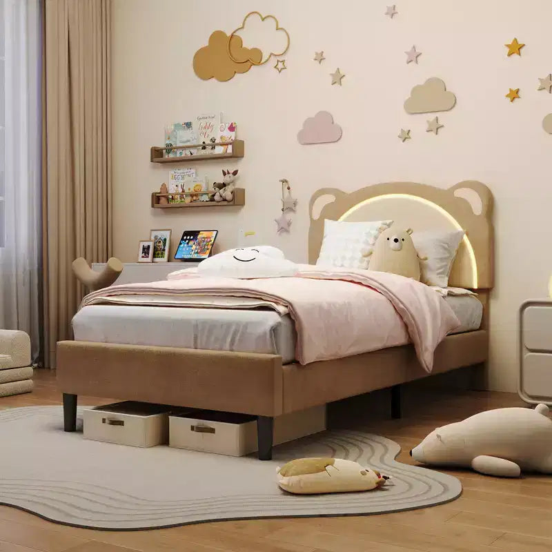 Twin Bed Frame, Upholstered Platform Bed Frame with Adjustable Headboard &Storage Drawer, Wooden Slats Support, No Box Spring Needed