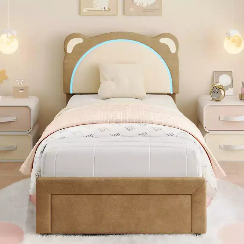 Twin Bed Frame, Upholstered Platform Bed Frame with Adjustable Headboard &Storage Drawer, Wooden Slats Support, No Box Spring Needed
