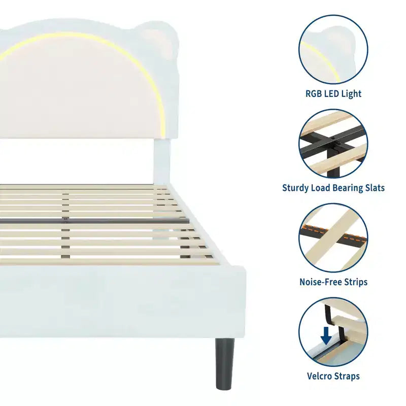 Twin Bed Frame, Upholstered Platform Bed Frame with Adjustable Headboard &Storage Drawer, Wooden Slats Support, No Box Spring Needed