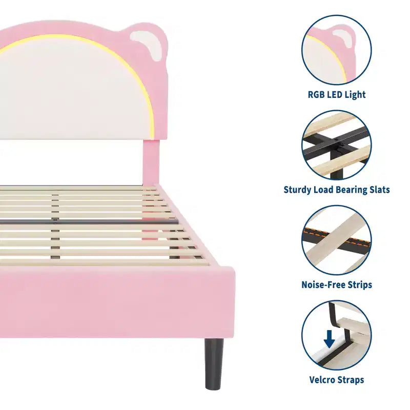 Twin Bed Frame, Upholstered Platform Bed Frame with Adjustable Headboard &Storage Drawer, Wooden Slats Support, No Box Spring Needed