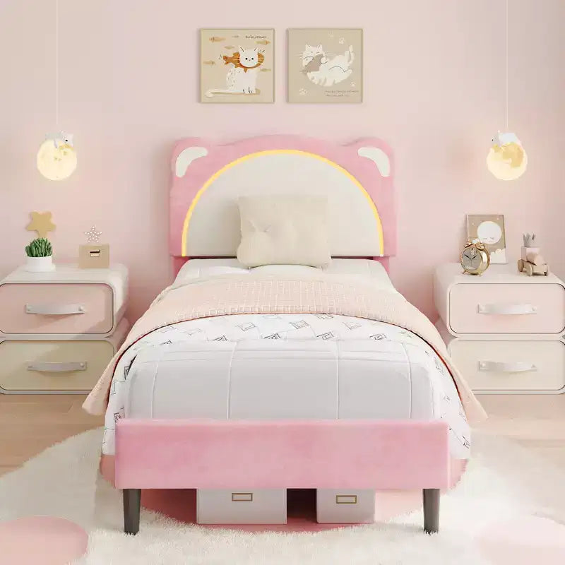 Twin Bed Frame, Upholstered Platform Bed Frame with Adjustable Headboard &Storage Drawer, Wooden Slats Support, No Box Spring Needed