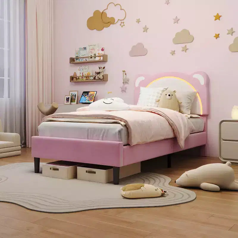 Twin Bed Frame, Upholstered Platform Bed Frame with Adjustable Headboard &Storage Drawer, Wooden Slats Support, No Box Spring Needed