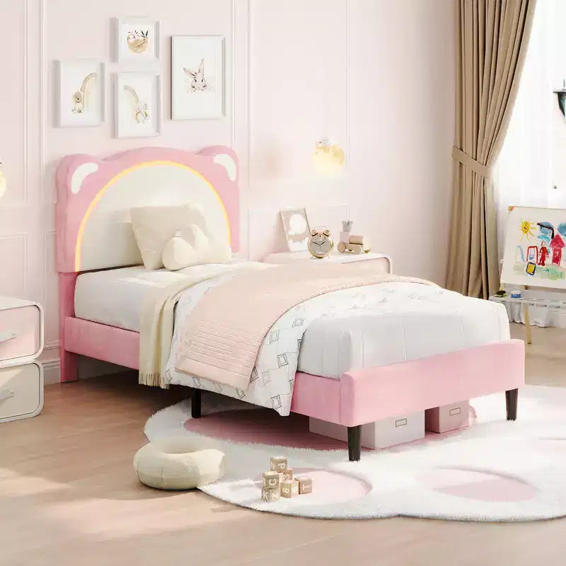 Twin Bed Frame, Upholstered Platform Bed Frame with Adjustable Headboard &Storage Drawer, Wooden Slats Support, No Box Spring Needed