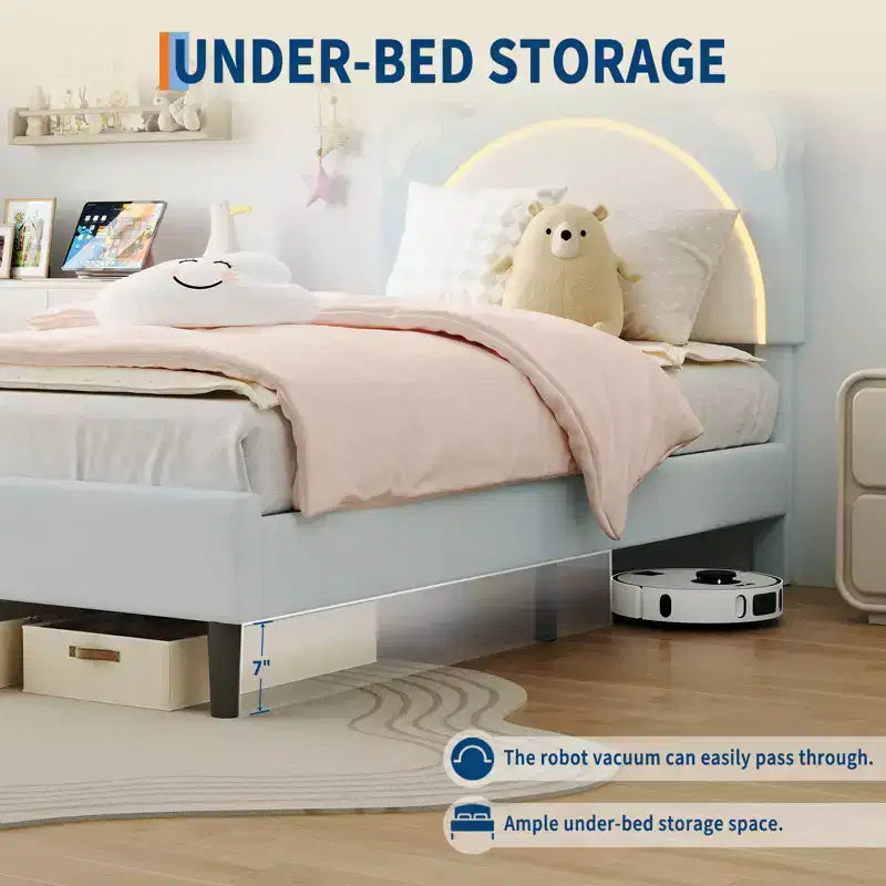 Twin Bed Frame, Upholstered Platform Bed Frame with Adjustable Headboard &Storage Drawer, Wooden Slats Support, No Box Spring Needed