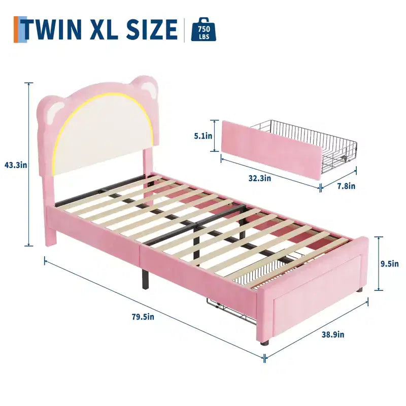 Twin Bed Frame, Upholstered Platform Bed Frame with Adjustable Headboard &Storage Drawer, Wooden Slats Support, No Box Spring Needed