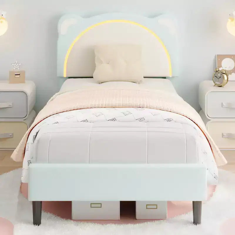 Twin Bed Frame, Upholstered Platform Bed Frame with Adjustable Headboard &Storage Drawer, Wooden Slats Support, No Box Spring Needed