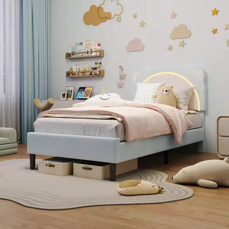 Twin Bed Frame, Upholstered Platform Bed Frame with Adjustable Headboard &Storage Drawer, Wooden Slats Support, No Box Spring Needed