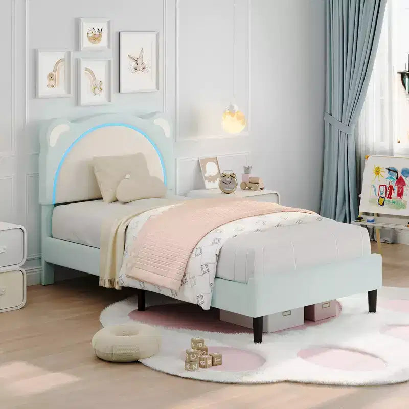 Twin Bed Frame, Upholstered Platform Bed Frame with Adjustable Headboard &Storage Drawer, Wooden Slats Support, No Box Spring Needed