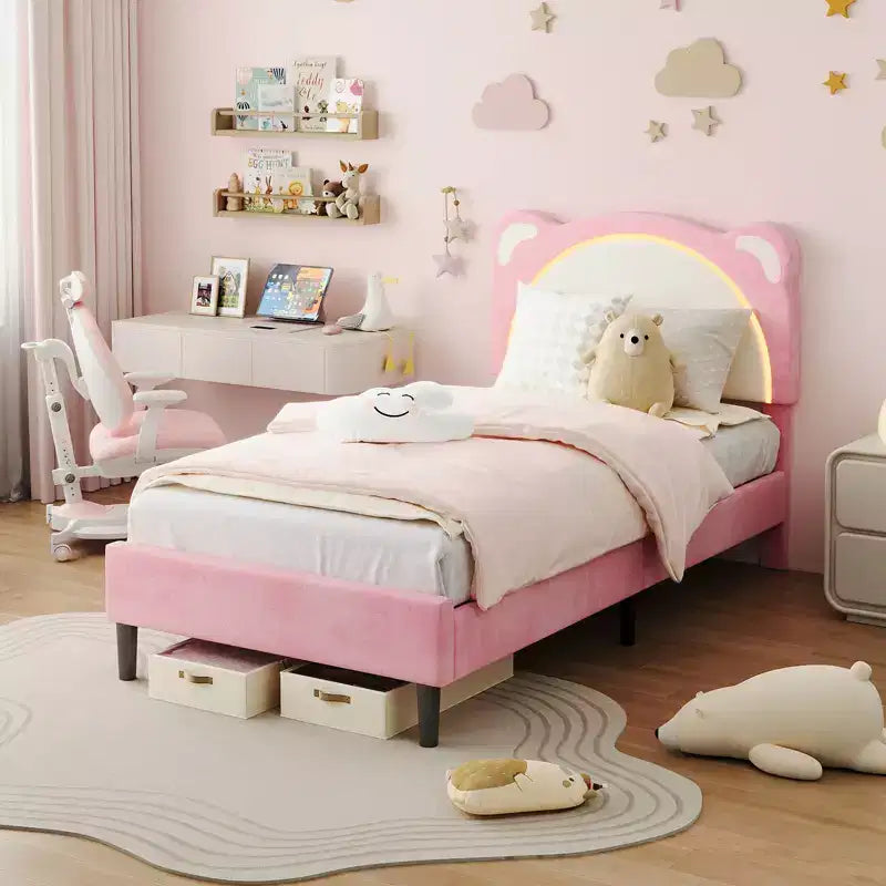 Twin Bed Frame, Upholstered Platform Bed Frame with Adjustable Headboard &Storage Drawer, Wooden Slats Support, No Box Spring Needed