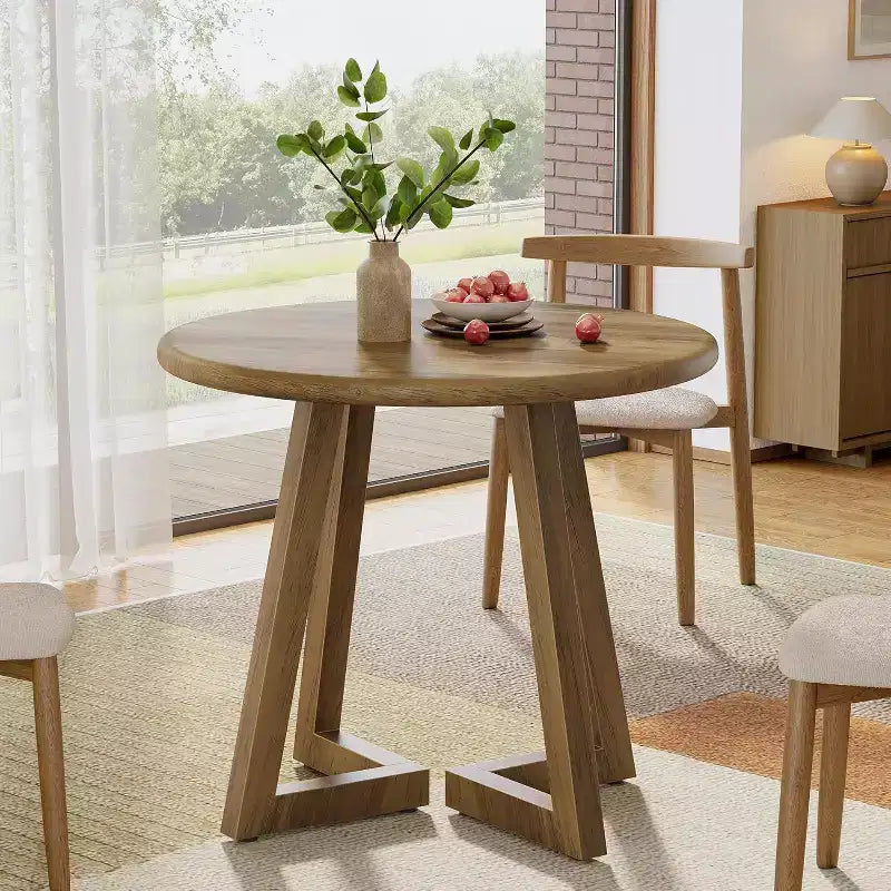 Lantine 31.5 Small Round Dining Table for 2-4, Circle Dining Dinner Table with Pedestal, for Dining Room, Living Room, Brown