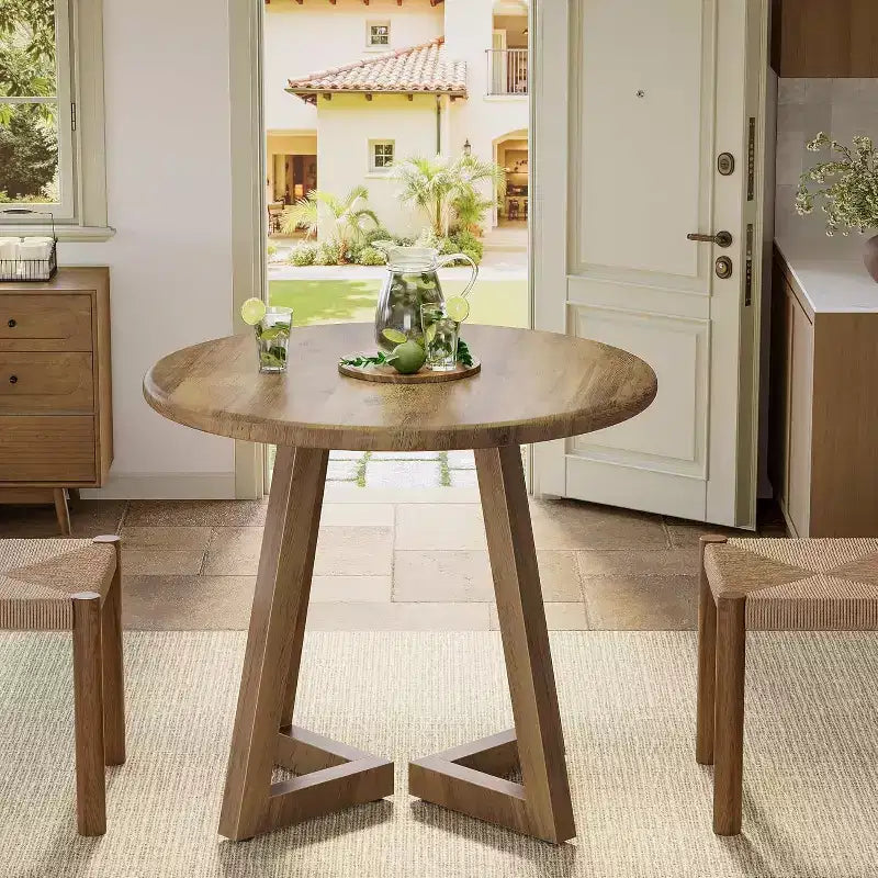 Lantine 31.5 Small Round Dining Table for 2-4, Circle Dining Dinner Table with Pedestal, for Dining Room, Living Room, Brown