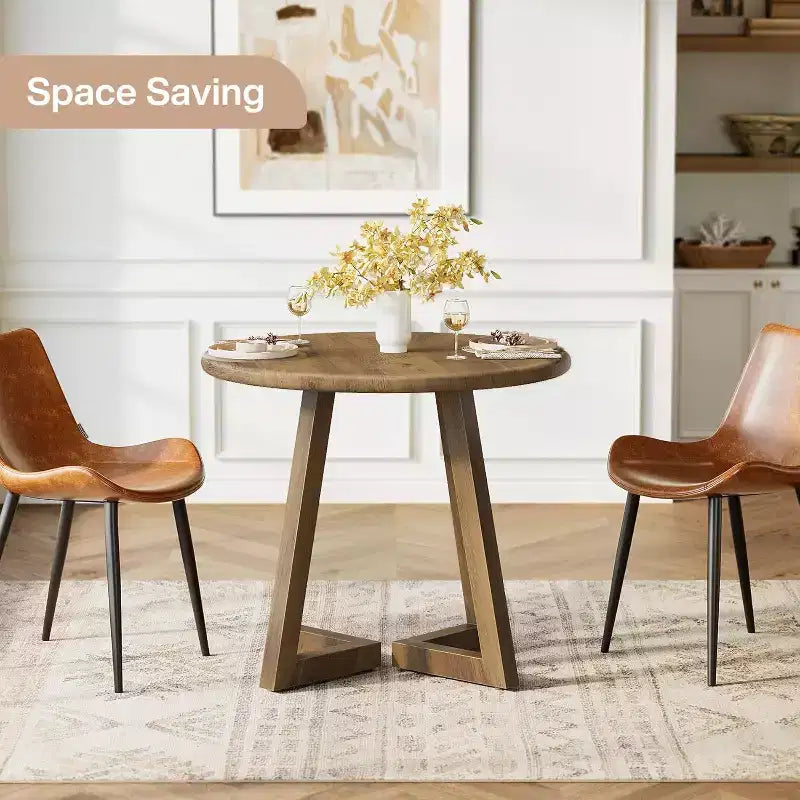 Lantine 31.5 Small Round Dining Table for 2-4, Circle Dining Dinner Table with Pedestal, for Dining Room, Living Room, Brown