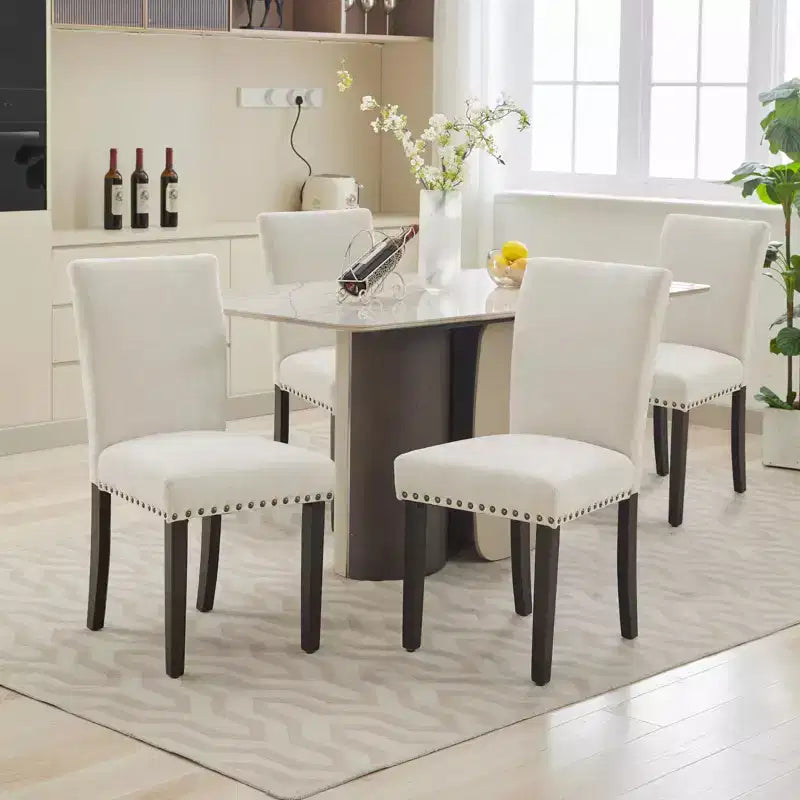 Upholstered Dining Chairs Set of 2, Dining Chairs with Nailhead Trim, Modern Fabric Dining Room Chair with Wood Legs, Mid-Century Accent for Kitchen
