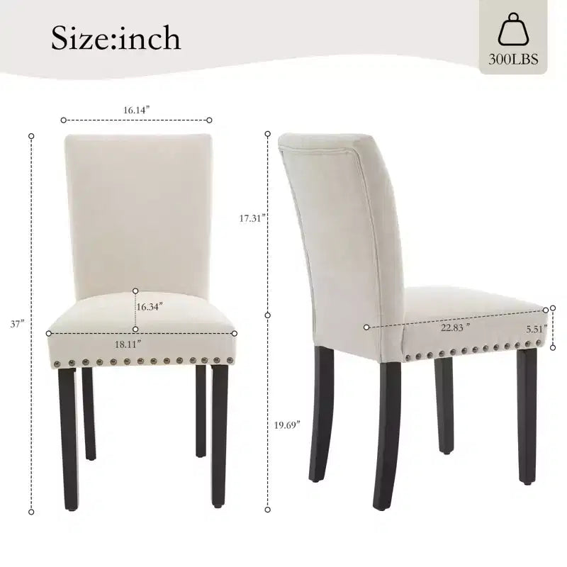 Upholstered Dining Chairs Set of 2, Dining Chairs with Nailhead Trim, Modern Fabric Dining Room Chair with Wood Legs, Mid-Century Accent for Kitchen