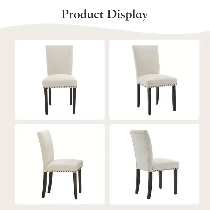 Upholstered Dining Chairs Set of 2, Dining Chairs with Nailhead Trim, Modern Fabric Dining Room Chair with Wood Legs, Mid-Century Accent for Kitchen