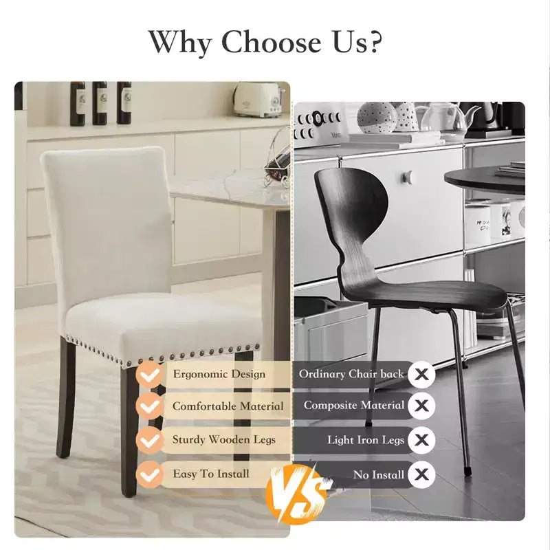 Upholstered Dining Chairs Set of 2, Dining Chairs with Nailhead Trim, Modern Fabric Dining Room Chair with Wood Legs, Mid-Century Accent for Kitchen