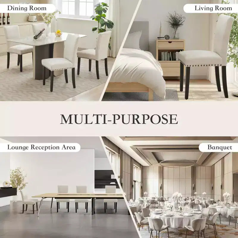 Upholstered Dining Chairs Set of 2, Dining Chairs with Nailhead Trim, Modern Fabric Dining Room Chair with Wood Legs, Mid-Century Accent for Kitchen