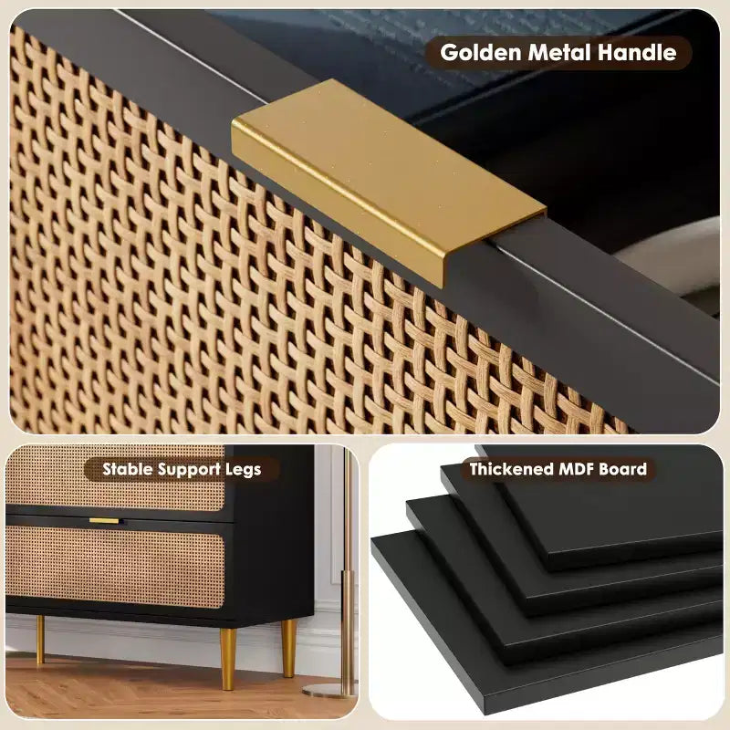 Rattan Dresser with 9 Drawers, Tall Modern Closet with Deep Storage, Large Chest of Drawers for Bedroom, Living Room, Hallway, Kids Room