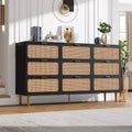 Rattan Dresser with 9 Drawers, Tall Modern Closet with Deep Storage, Large Chest of Drawers for Bedroom, Living Room, Hallway, Kids Room