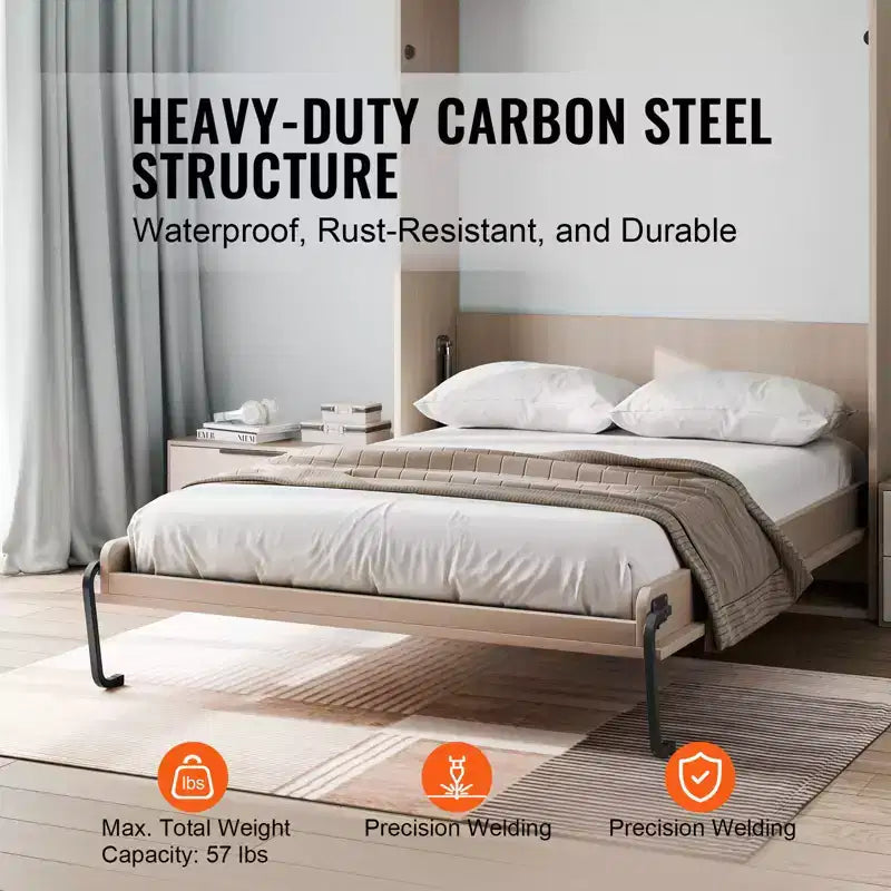 VEVOR Murphy Bed Kit, Full Size, Vertical Deluxe DIY Wall Bed Mechanical Hardware Kit, Pneumatic Lever Heavy Duty Bed Frame Support, Folding Bed,Black
