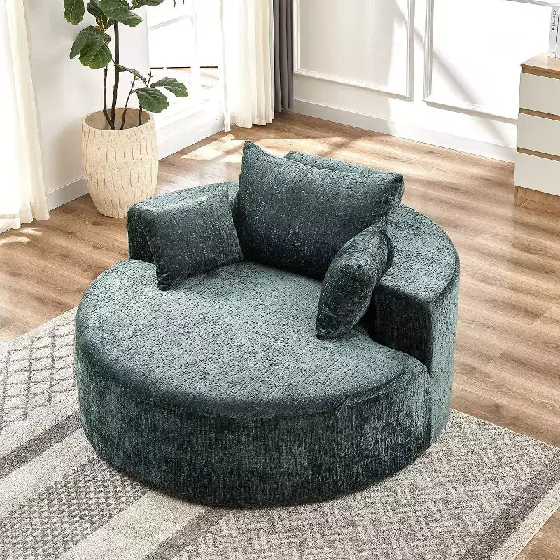 55 inch L Green Chenille Sponge single sofa for Living room Bedroom Lounge and Projection Room (Not a Swivel Chair) No Assembly Required