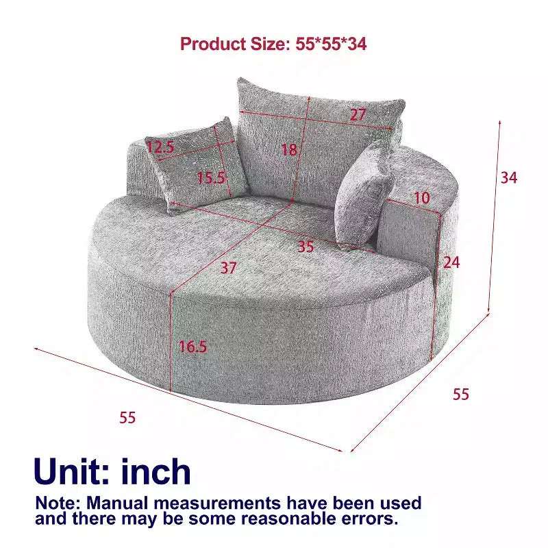 55 inch L Green Chenille Sponge single sofa for Living room Bedroom Lounge and Projection Room (Not a Swivel Chair) No Assembly Required