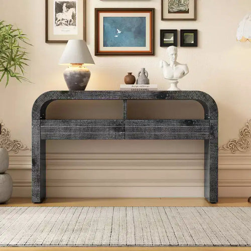 Okak 52IN Retro Console Table with Curved Corner, Entryway Table with 2 Large Drawers, Hallway Table for Living Room, Foyer, Black
