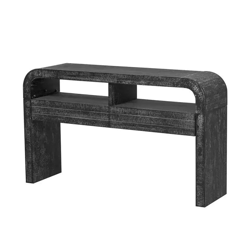 Okak 52IN Retro Console Table with Curved Corner, Entryway Table with 2 Large Drawers, Hallway Table for Living Room, Foyer, Black