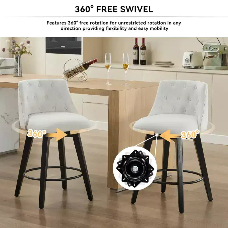 GDFStudio Sebastian 360 Swivel Modern Linen Upholstered Tufted Bar Stools (Set of 2)