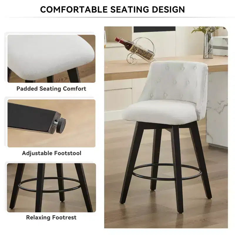 GDFStudio Sebastian 360 Swivel Modern Linen Upholstered Tufted Bar Stools (Set of 2)