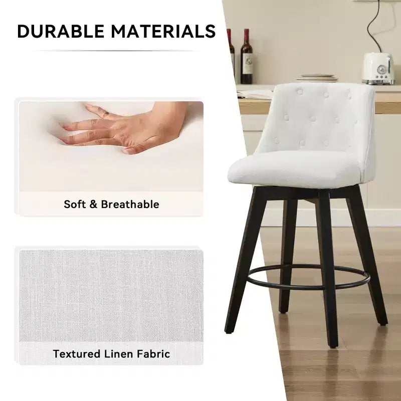 GDFStudio Sebastian 360 Swivel Modern Linen Upholstered Tufted Bar Stools (Set of 2)