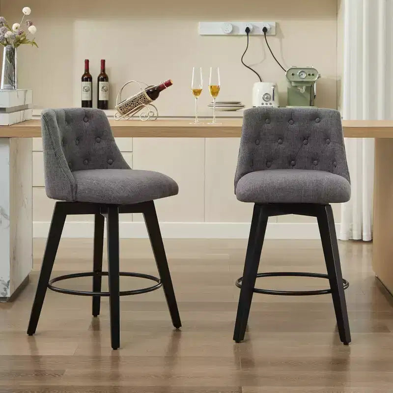 GDFStudio Sebastian 360 Swivel Modern Linen Upholstered Tufted Bar Stools (Set of 2)