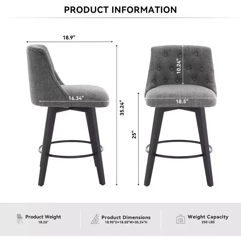 GDFStudio Sebastian 360 Swivel Modern Linen Upholstered Tufted Bar Stools (Set of 2)