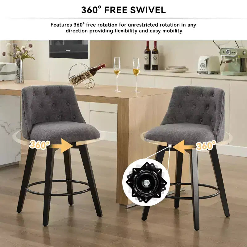 GDFStudio Sebastian 360 Swivel Modern Linen Upholstered Tufted Bar Stools (Set of 2)
