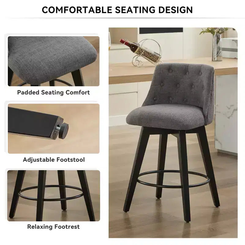 GDFStudio Sebastian 360 Swivel Modern Linen Upholstered Tufted Bar Stools (Set of 2)