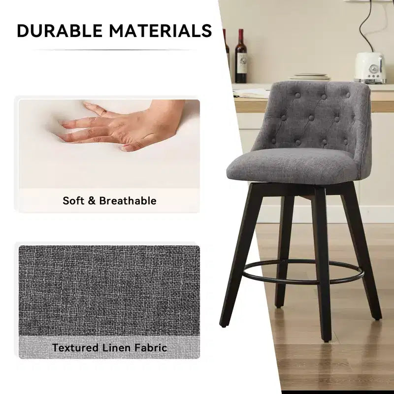 GDFStudio Sebastian 360 Swivel Modern Linen Upholstered Tufted Bar Stools (Set of 2)