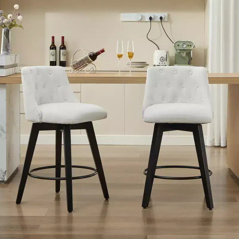 GDFStudio Sebastian 360 Swivel Modern Linen Upholstered Tufted Bar Stools (Set of 2)