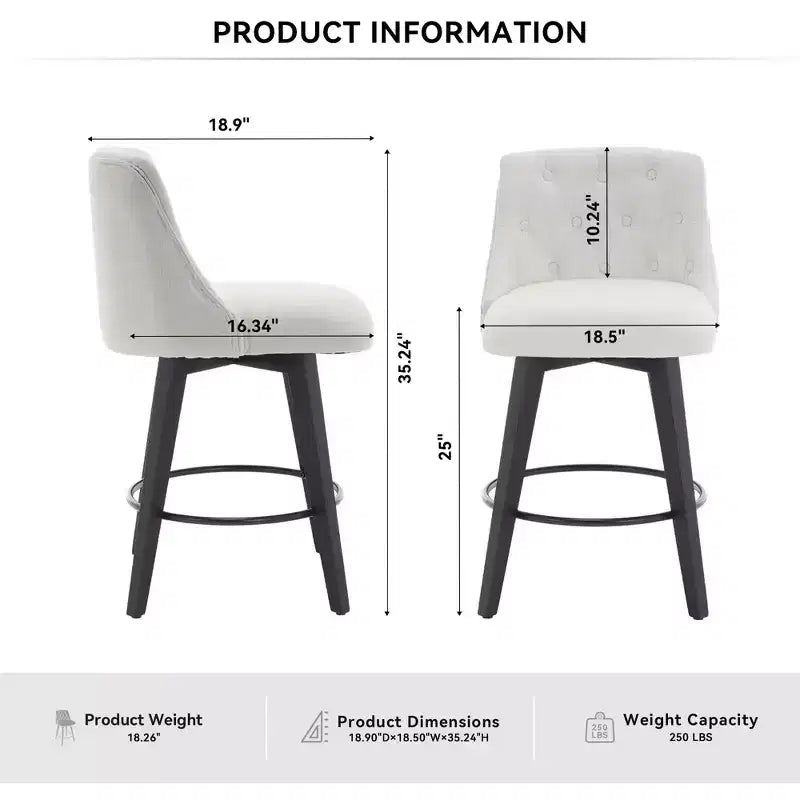GDFStudio Sebastian 360 Swivel Modern Linen Upholstered Tufted Bar Stools (Set of 2)