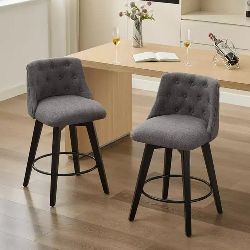 GDFStudio Sebastian 360 Swivel Modern Linen Upholstered Tufted Bar Stools (Set of 2)
