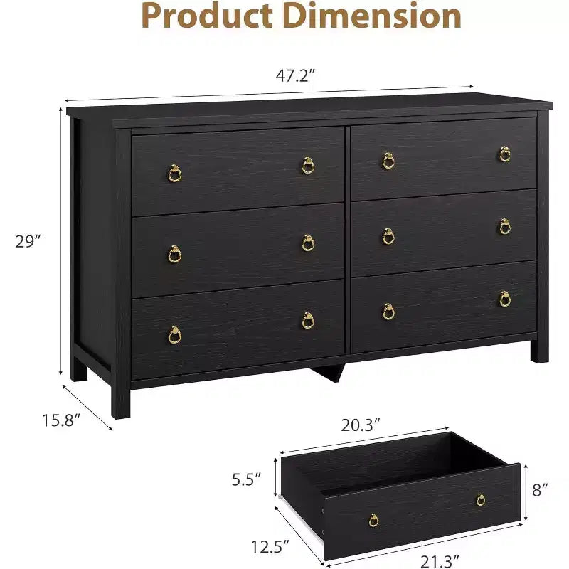 Acekool 3-Drawer Dresser for Bedroom, Wide Clothes Storage Chest Cabinet, Black