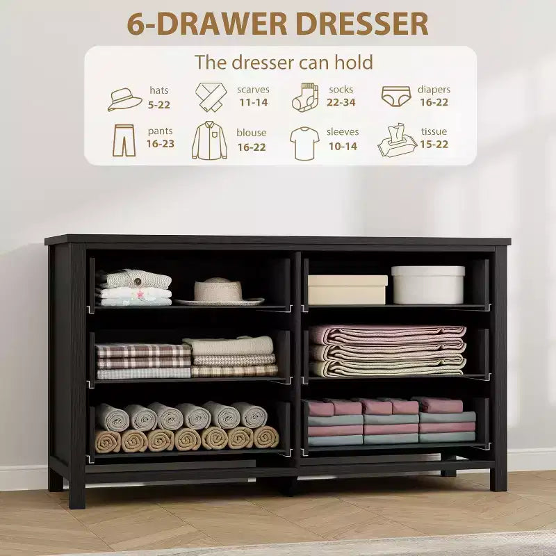Acekool 3-Drawer Dresser for Bedroom, Wide Clothes Storage Chest Cabinet, Black