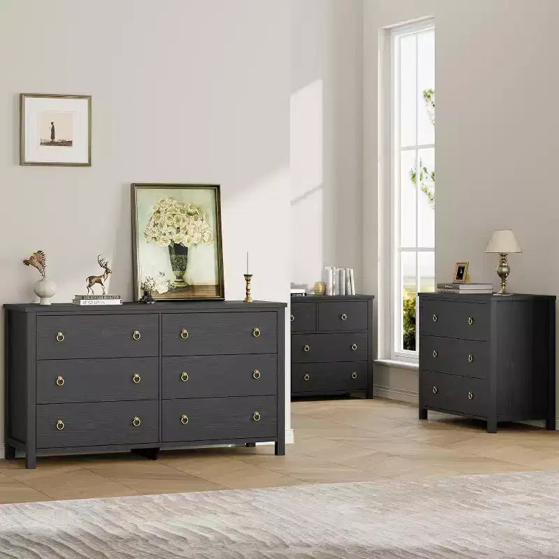 Acekool 3-Drawer Dresser for Bedroom, Wide Clothes Storage Chest Cabinet, Black