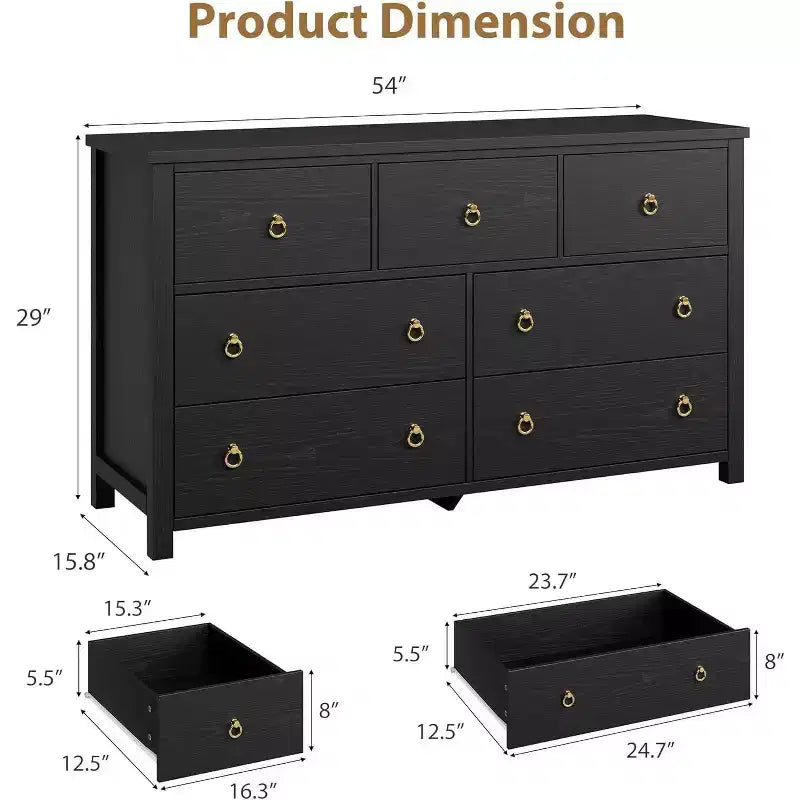 Acekool 3-Drawer Dresser for Bedroom, Wide Clothes Storage Chest Cabinet, Black