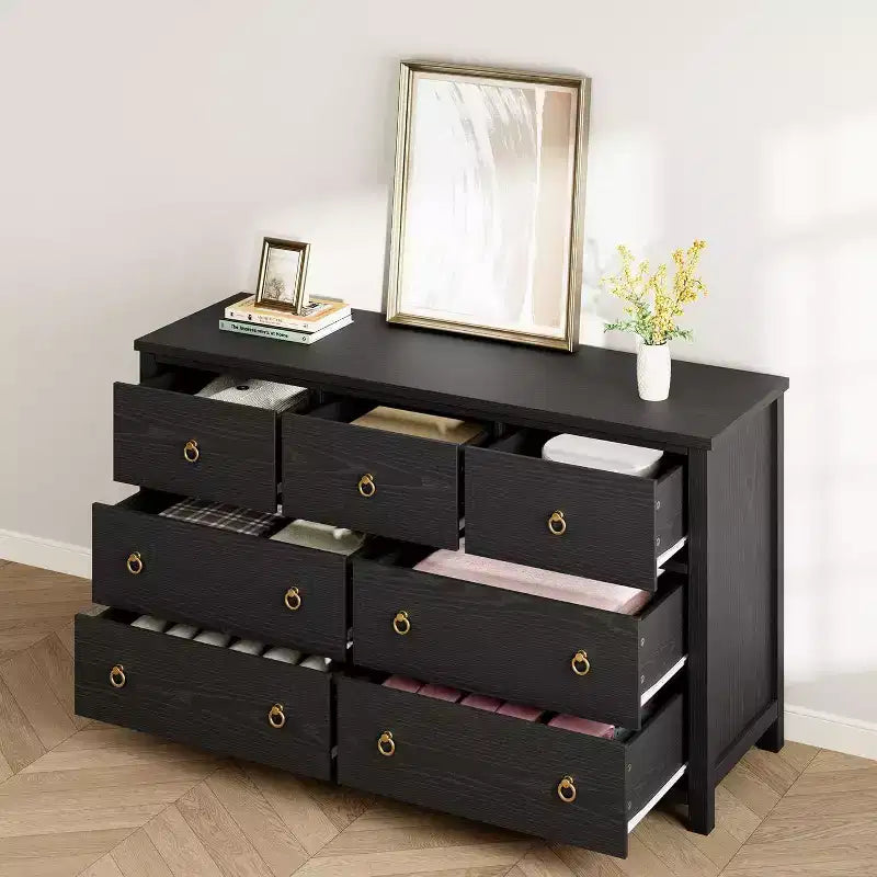 Acekool 3-Drawer Dresser for Bedroom, Wide Clothes Storage Chest Cabinet, Black