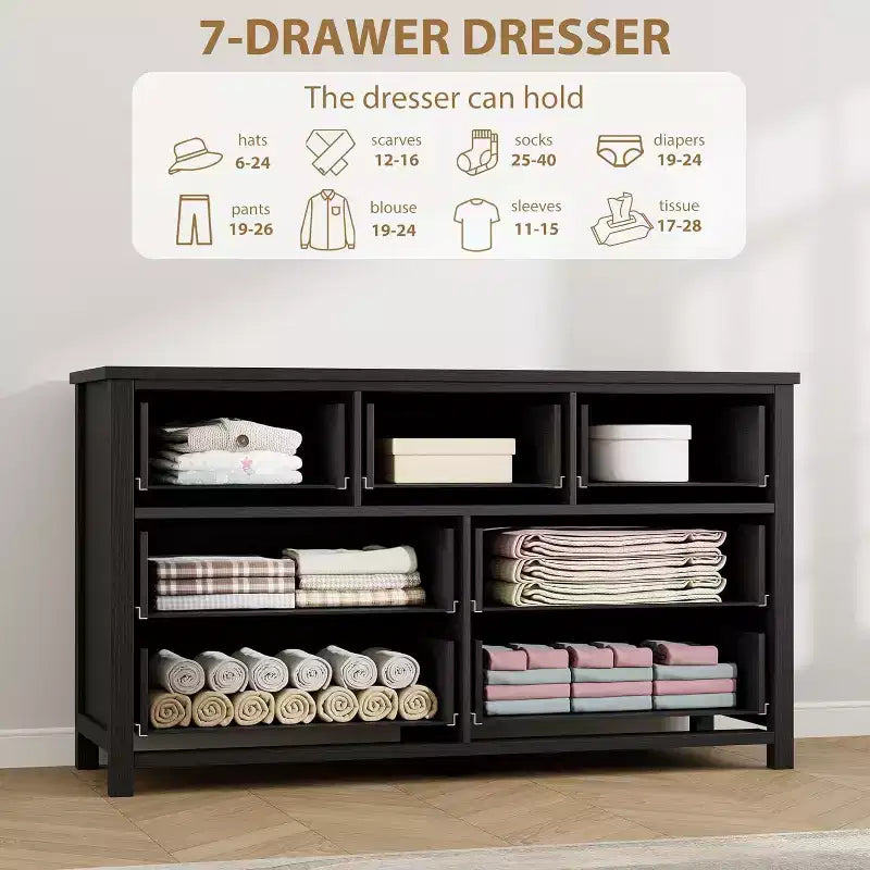 Acekool 3-Drawer Dresser for Bedroom, Wide Clothes Storage Chest Cabinet, Black