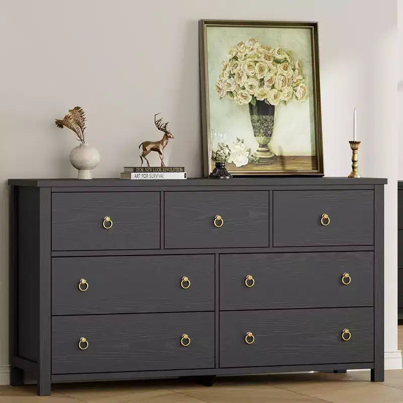 Acekool 3-Drawer Dresser for Bedroom, Wide Clothes Storage Chest Cabinet, Black