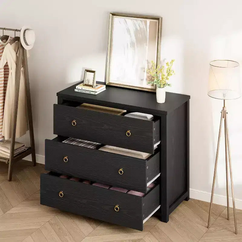 Acekool 3-Drawer Dresser for Bedroom, Wide Clothes Storage Chest Cabinet, Black