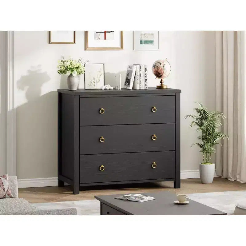 Acekool 3-Drawer Dresser for Bedroom, Wide Clothes Storage Chest Cabinet, Black